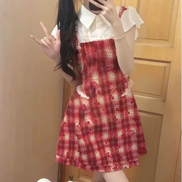 ギンガム チェック 乙女心くすぐるエプロン風ワンピース