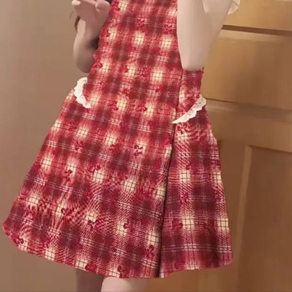 ギンガム チェック 乙女心くすぐるエプロン風ワンピース