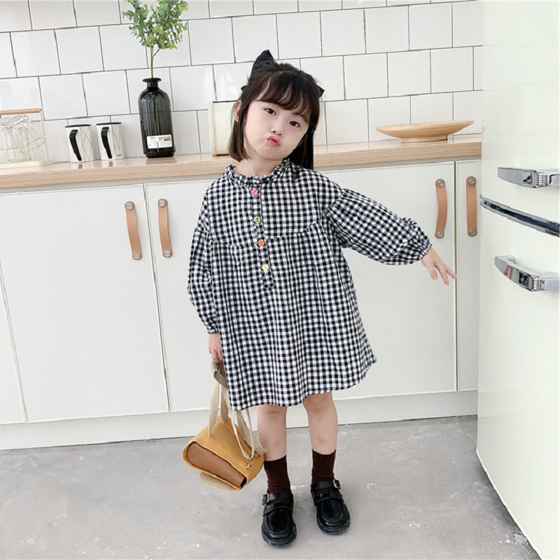 ギンガム チェック 女の子 ギンガムチェック柄 襟フリル ワンピース 子供服