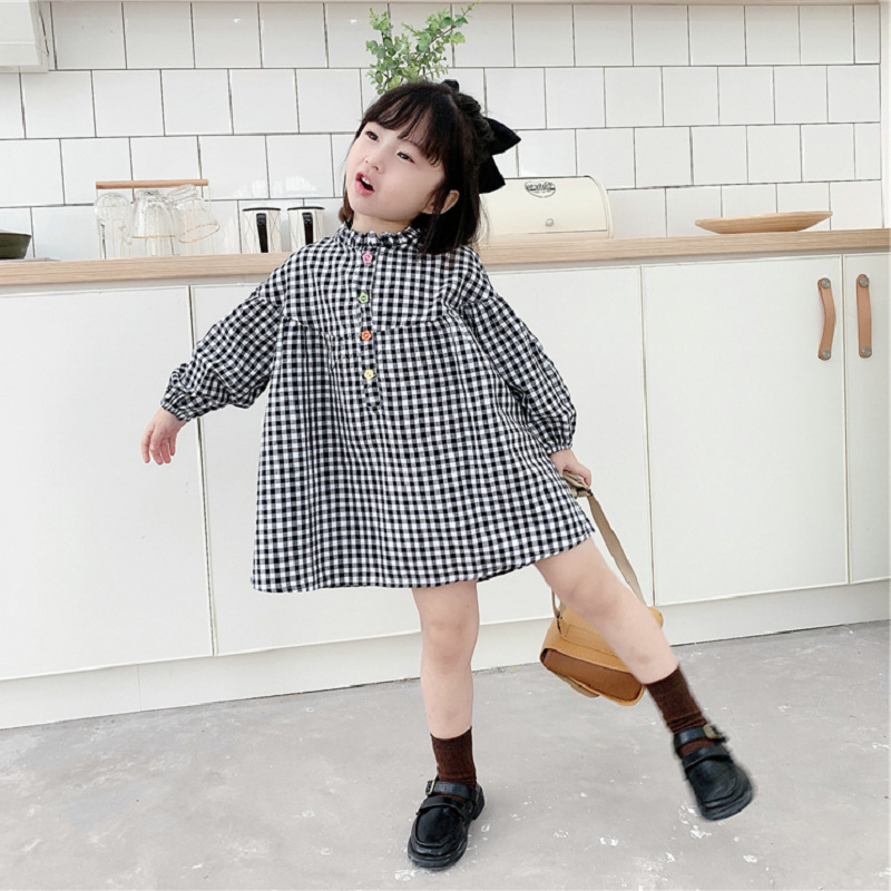 ギンガム チェック 女の子 ギンガムチェック柄 襟フリル ワンピース 子供服