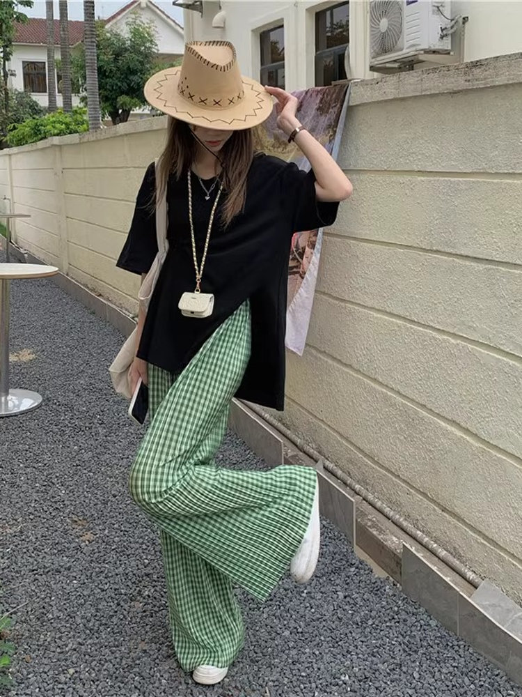 ギンガム チェック 爽やかワイドシルエットパンツ