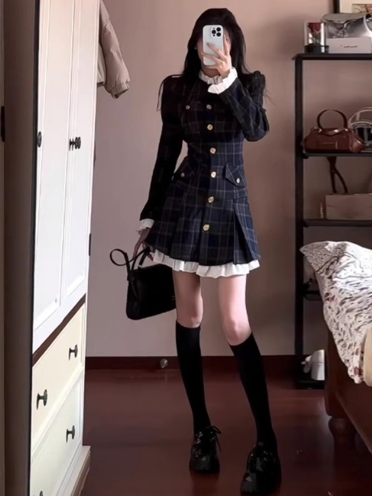 ギンガム チェック チェック柄フリル襟ワンピース