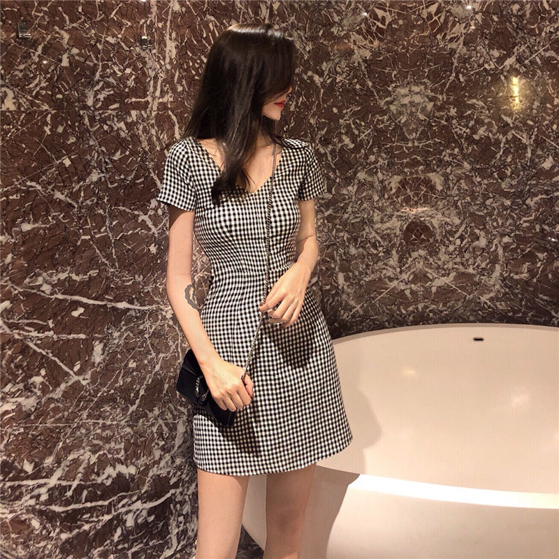ギンガム チェック 格子柄フレア美シルエットワンピース