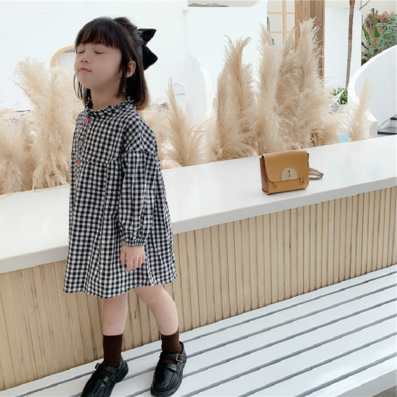 ギンガム チェック 女の子 ギンガムチェック柄 襟フリル ワンピース 子供服