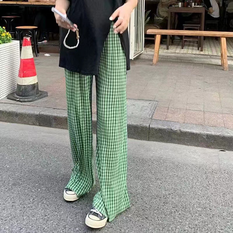 ギンガム チェック 格子柄ワイドフレアパンツ