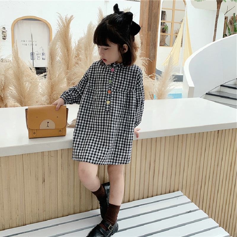 ギンガム チェック 女の子 ギンガムチェック柄 襟フリル ワンピース 子供服
