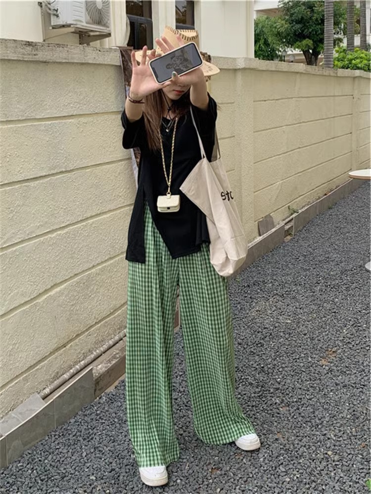 ギンガム チェック 爽やかワイドシルエットパンツ