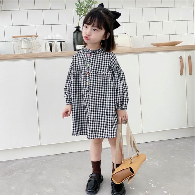 ギンガム チェック 女の子 ギンガムチェック柄 襟フリル ワンピース 子供服