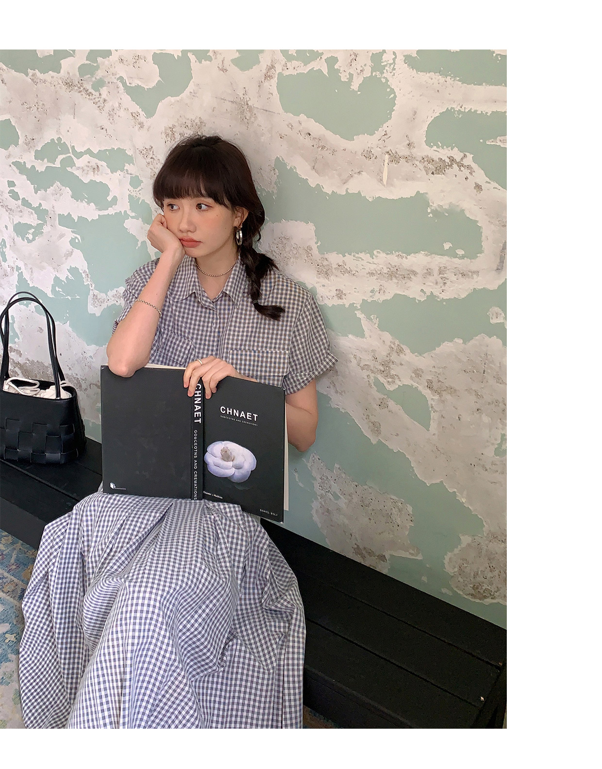 ギンガム チェック ギャザーたっぷり 優美なミモレ丈ワンピース