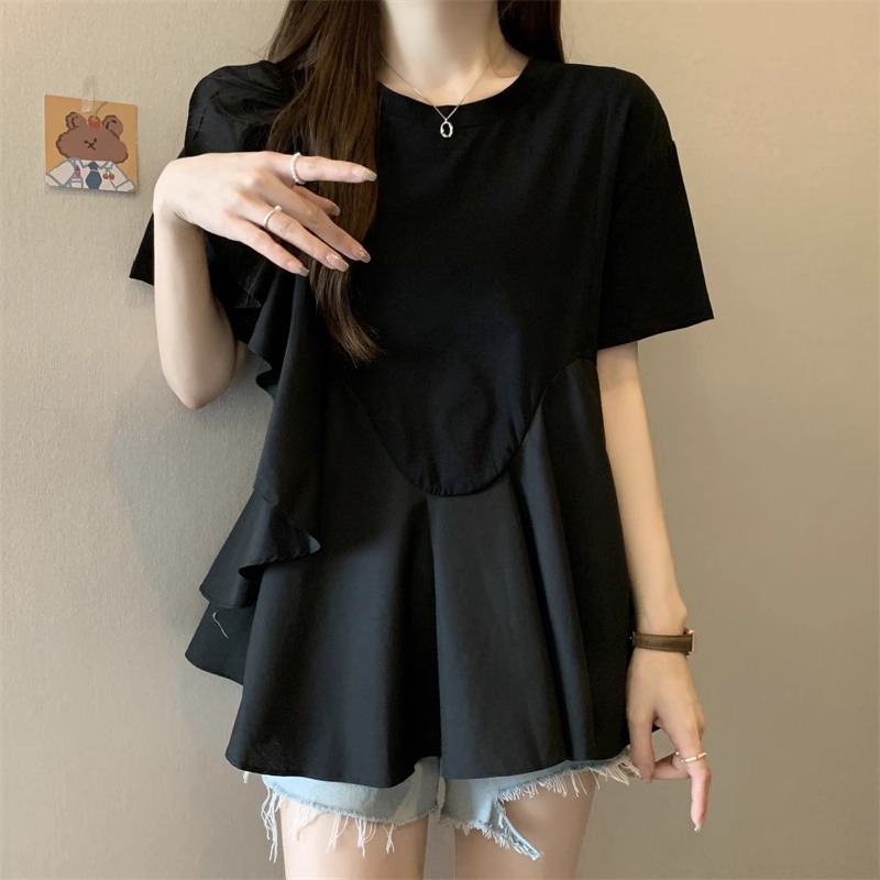 大人かわいい服 フリルウェーブペプラムトップス