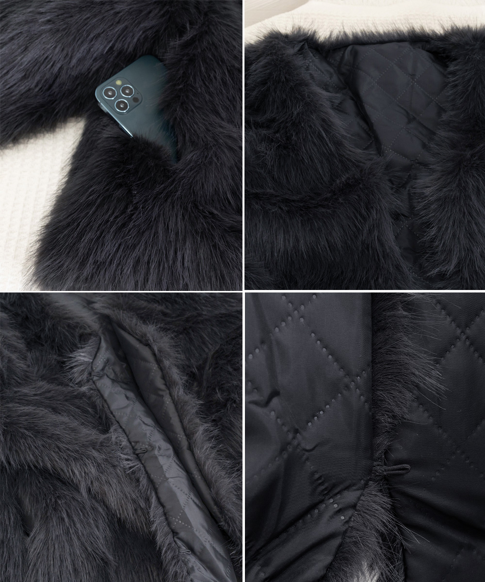 大人かわいい服 韓国風ノーカラーもこもこファージャケット