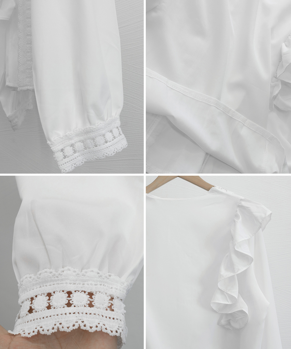 大人かわいい服 レース切替 ふんわりフリルブラウス 上品トップス