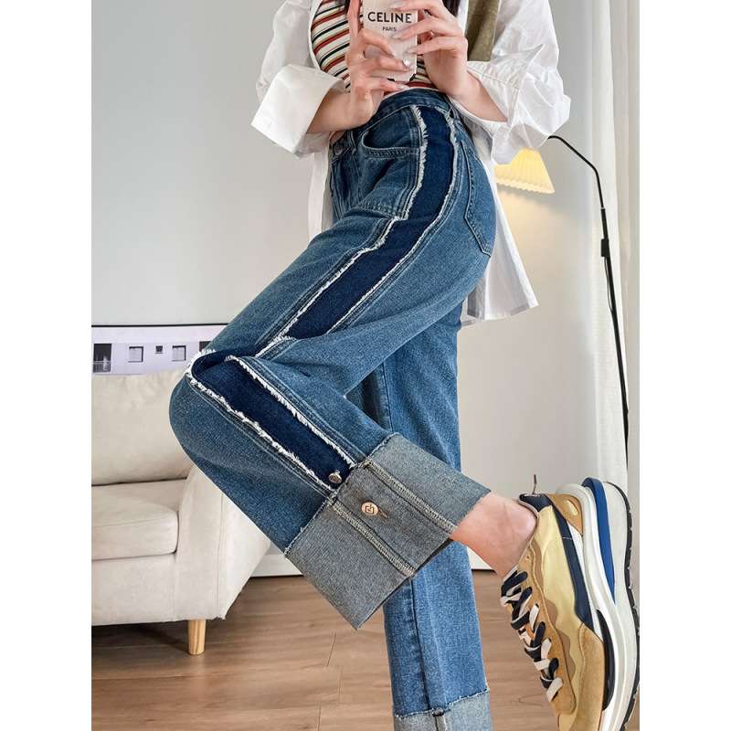 大人かわいい服 デニムパッチワークフレアパンツ