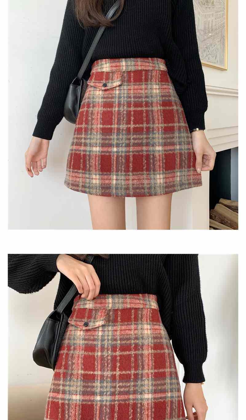 大人かわいい服 チェック柄ウール混台形ミニスカート