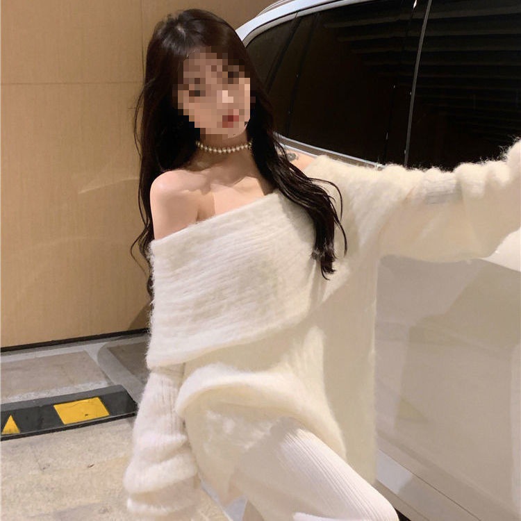 大人かわいい服 ふわもこオフショルダーニットワンピース