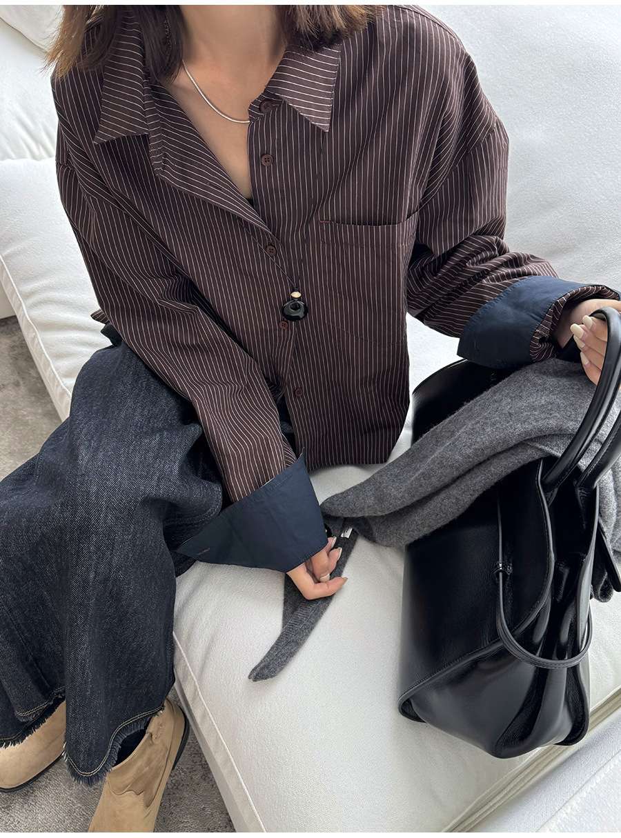 大人かわいい服 ストライプ柄オーバーサイズシャツ