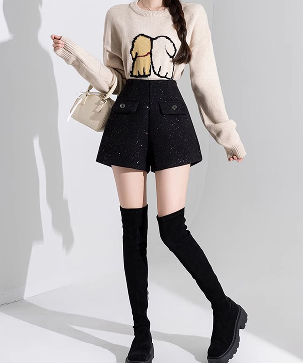 大人かわいい服 ツイード風ラメショートパンツ 秋冬 上品