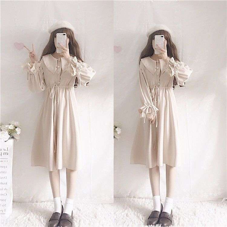 大人かわいい服 セーラー襟ケープ風ワンピース