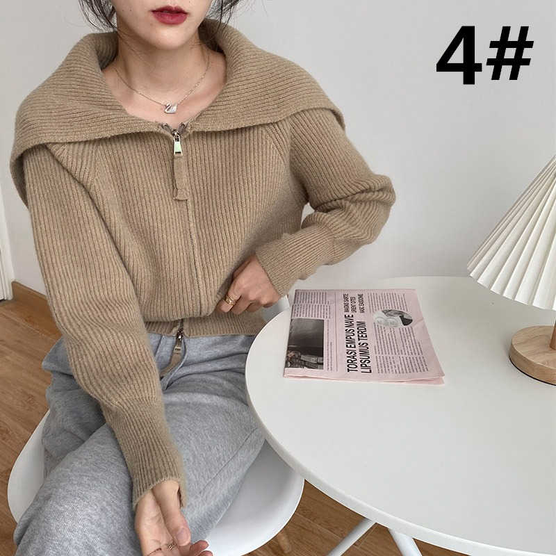 大人かわいい服 厚手ニットカーディガン ジップアップ フード付き 体型カバー