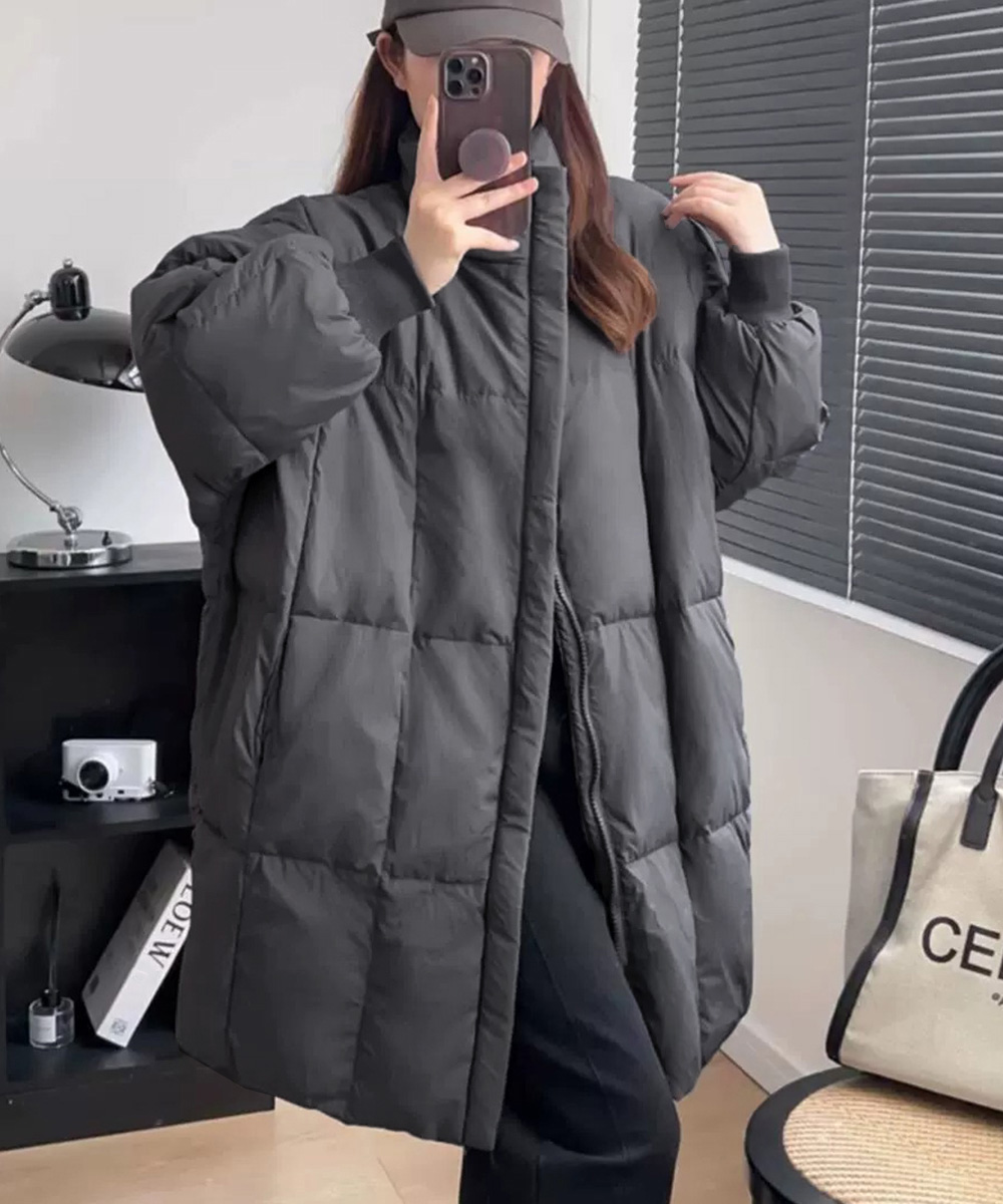 大人かわいい服 ゆったりミドル丈中綿コート