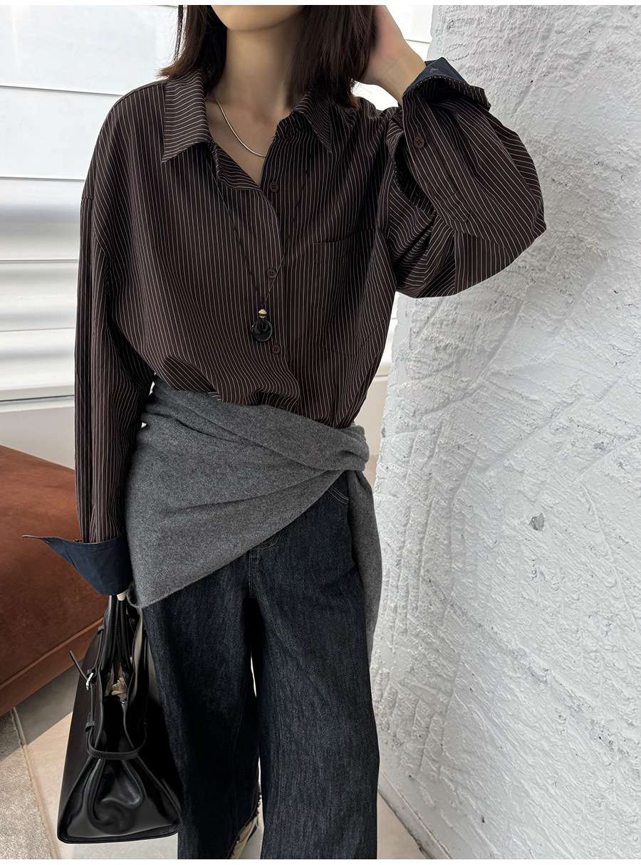 大人かわいい服 ストライプ柄オーバーサイズシャツ