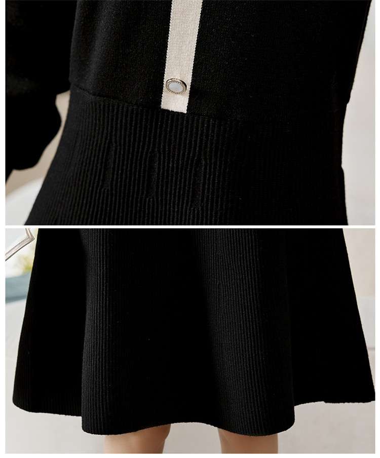 大人かわいい服 レース襟リボンニットワンピース