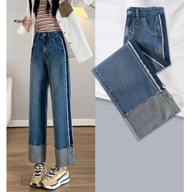 大人かわいい服 デニムパッチワークフレアパンツ