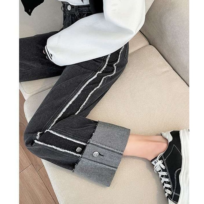 大人かわいい服 デニムパッチワークフレアパンツ