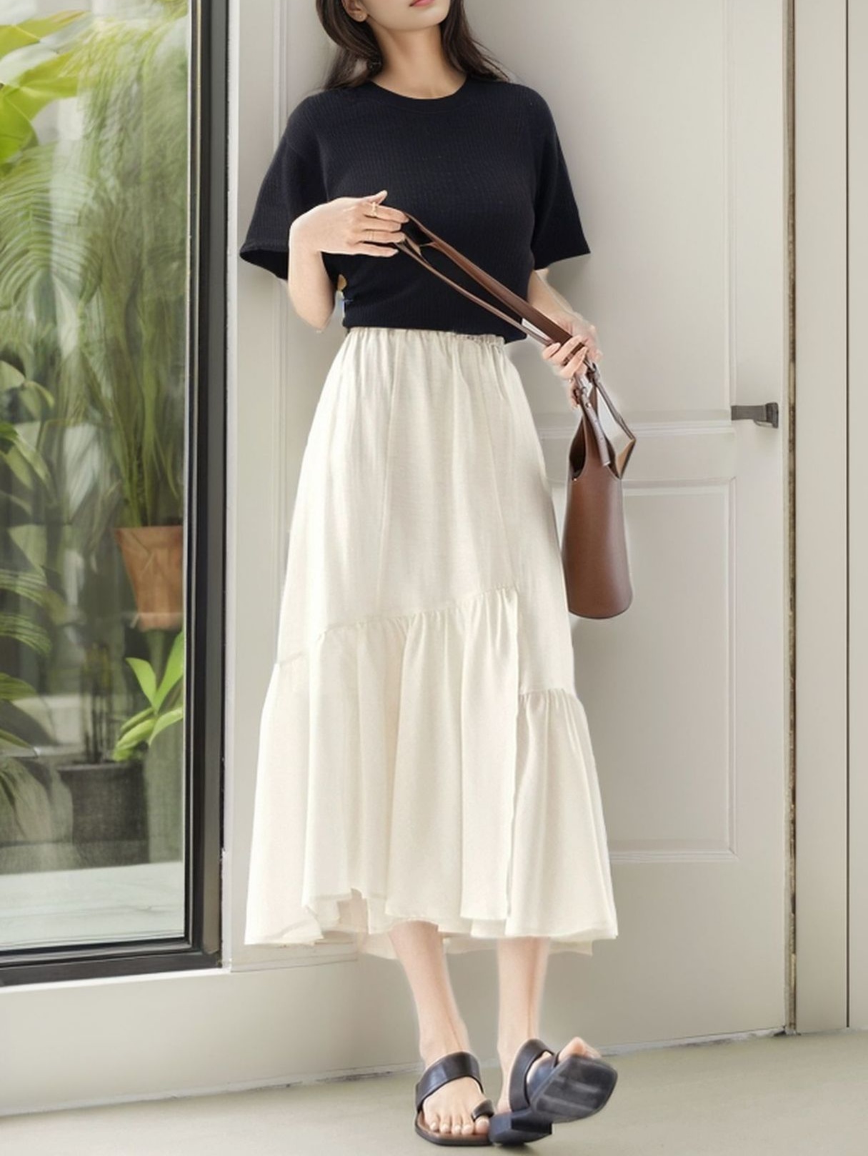 大人かわいい服 ティアードフリル ふんわりロングスカート