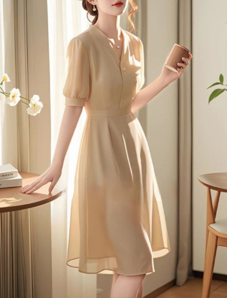 大人かわいい服 ふんわり優美なシフォンワンピース