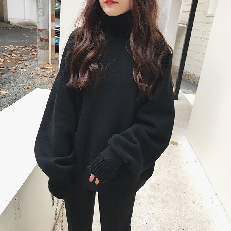 大人かわいい服 ゆったりハイネックニットプルオーバー