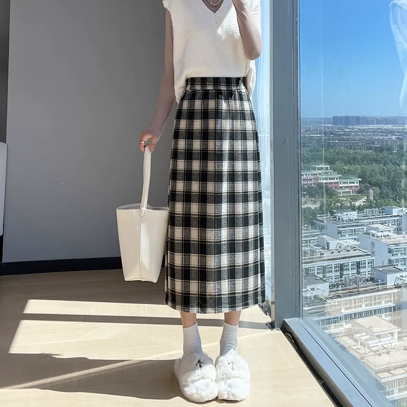 大人かわいい服 ふんわりチェック柄ロングスカート