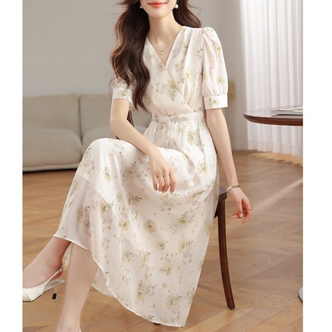 大人かわいい服 花柄ウエストマークロングワンピース