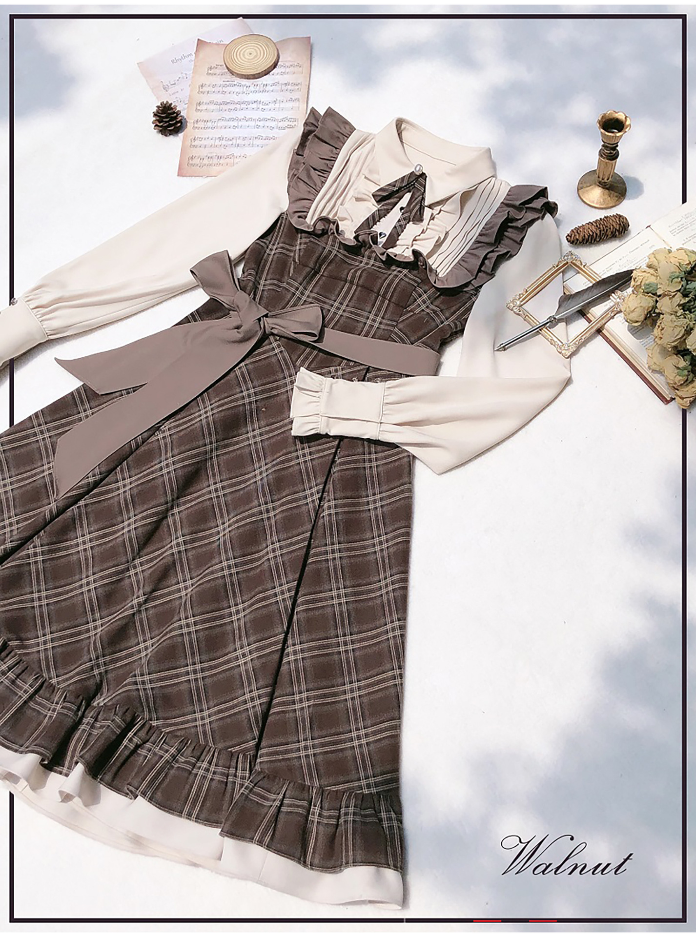 大人かわいい服 レトロクラシックチェック フリルワンピース