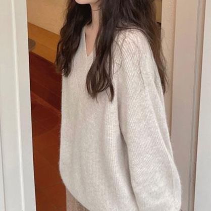 大人かわいい服 ゆったりリブ編みニットプルオーバー