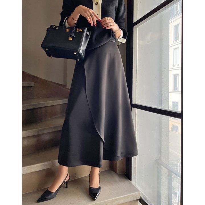 大人かわいい服 デザインレイヤード風ロングスカート