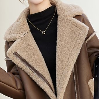 大人かわいい服 もこもこボア襟ベルト付きムートン調ロングコート