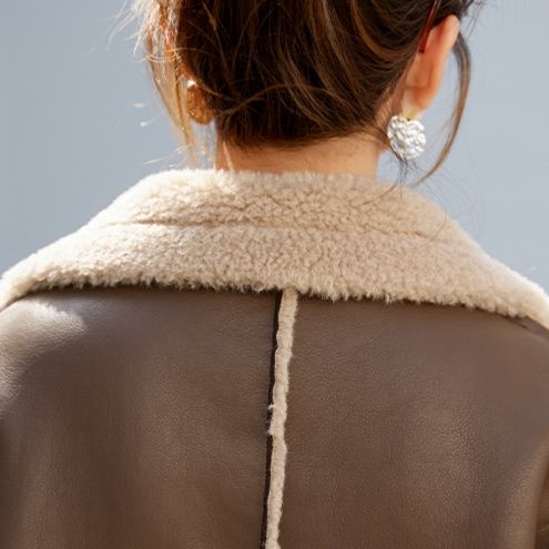 大人かわいい服 もこもこボア襟ベルト付きムートン調ロングコート