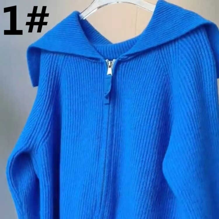 大人かわいい服 厚手ニットカーディガン ジップアップ フード付き 体型カバー