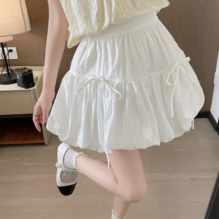 大人かわいい服 リボン付きティアードミニスカート