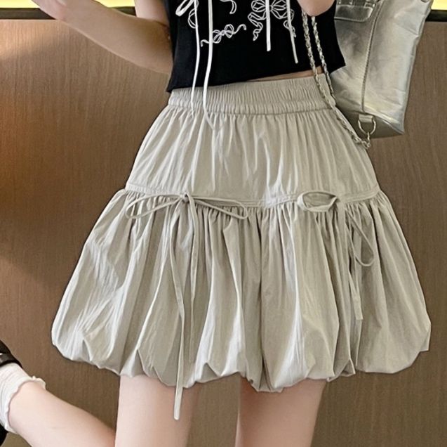 大人かわいい服 リボン付きティアードミニスカート