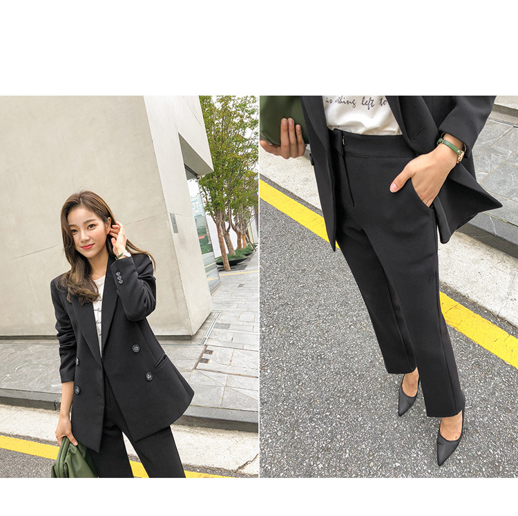 大人かわいい服 ダブルボタンテーラードジャケットパンツセットアップ