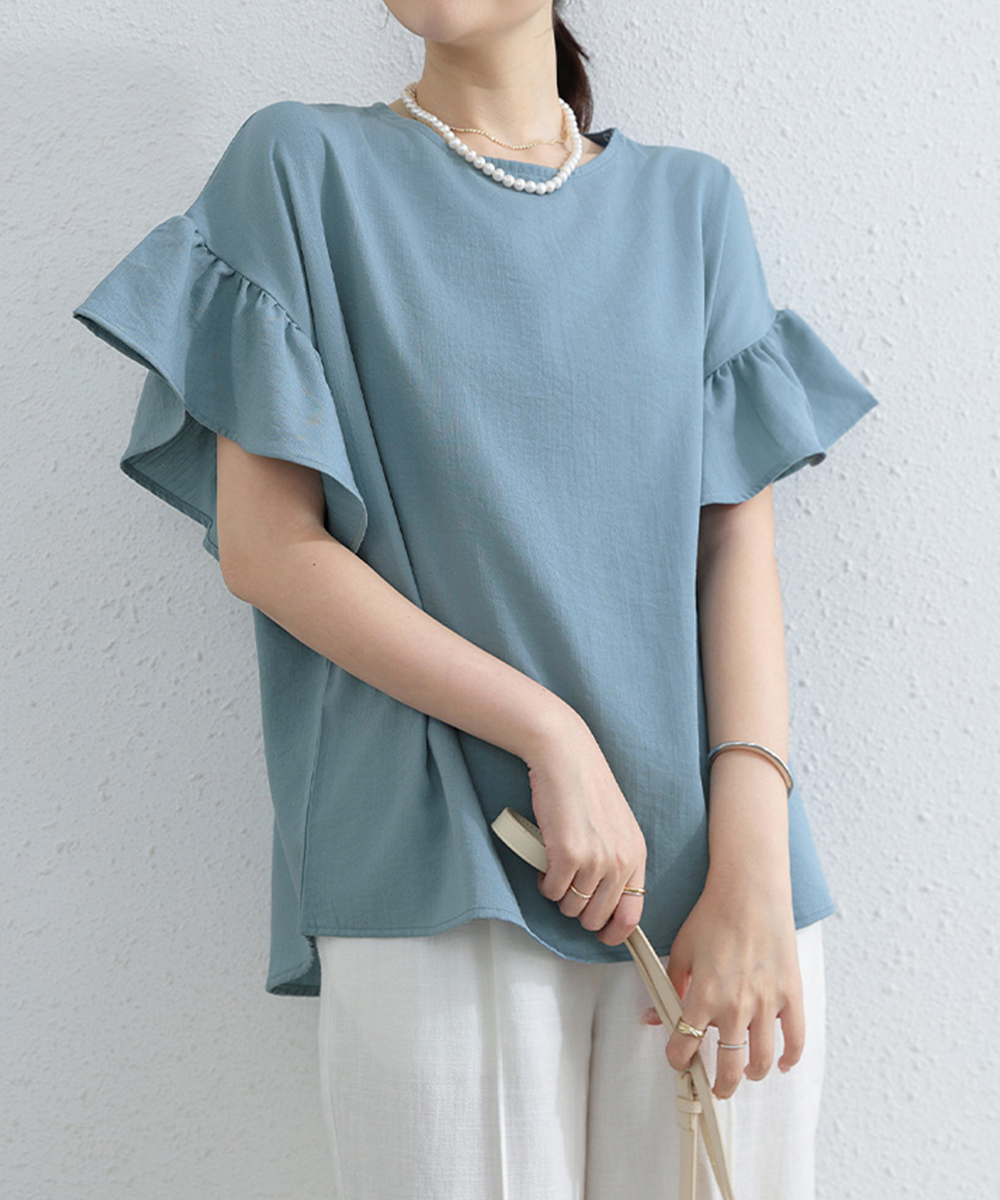 大人かわいい服 フリル袖 ゆったりブラウス レディーストップス