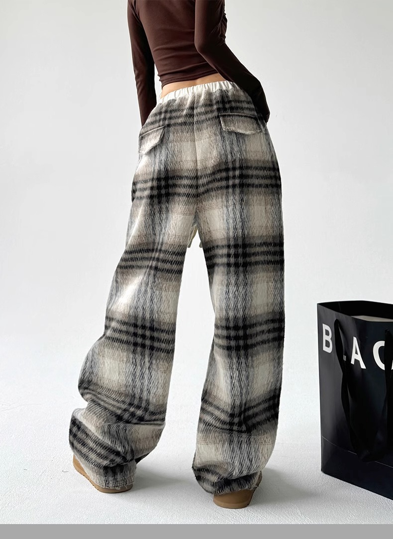 大人かわいい服 あったかチェック柄イージーパンツ