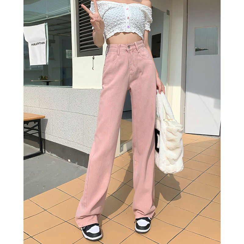 大人かわいい服 ハイウエストストレートデニムパンツ