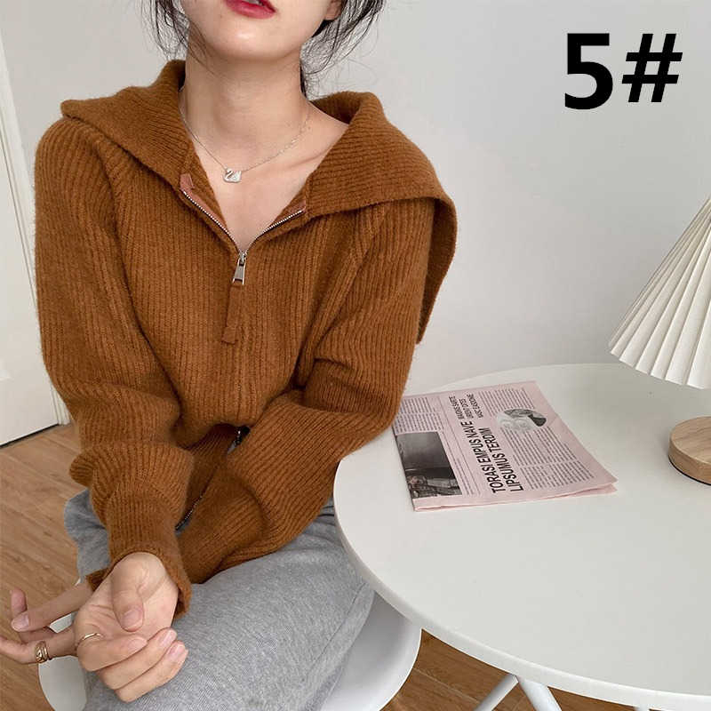 大人かわいい服 厚手ニットカーディガン ジップアップ フード付き 体型カバー