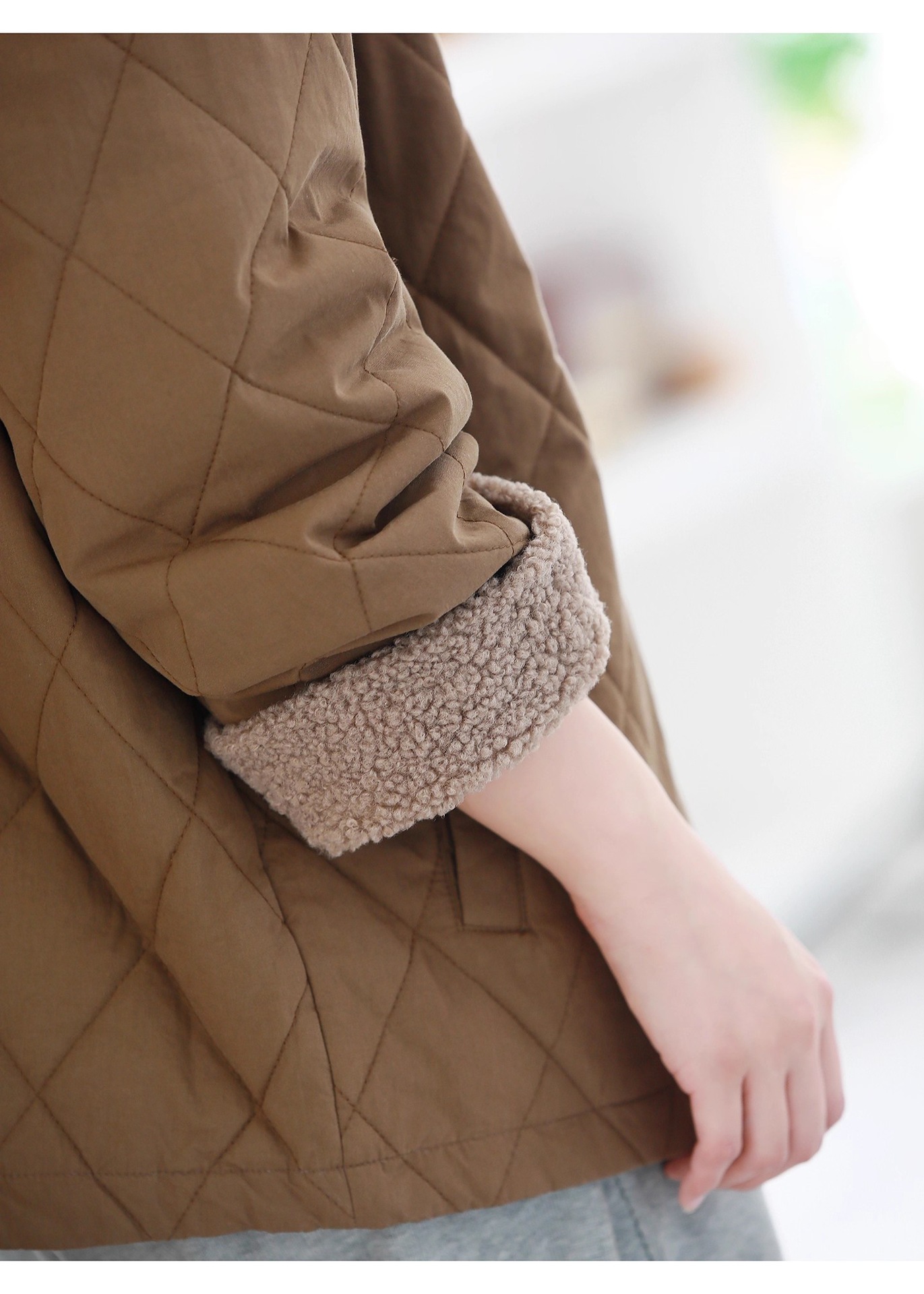 大人かわいい服 ボア襟キルティングコート中綿入り上品アウター