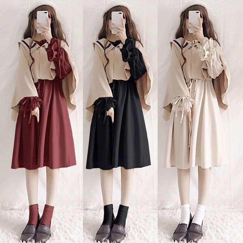 大人かわいい服 セーラー襟ケープ風ワンピース