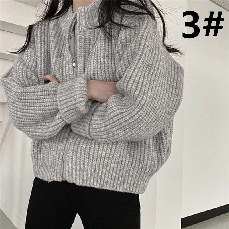 大人かわいい服 厚手ニットカーディガン ジップアップ 体型カバー