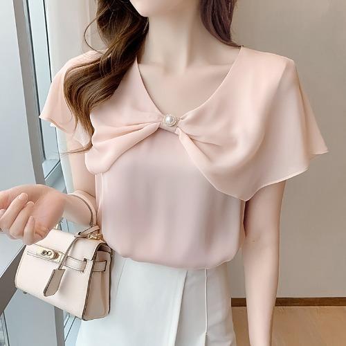 大人かわいい服 真珠リボンデコレーションブラウス